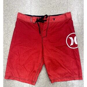 Hurley Board Shorts Mens Red 9" Inseam Swim Trunks Beach Size 28 Pocket